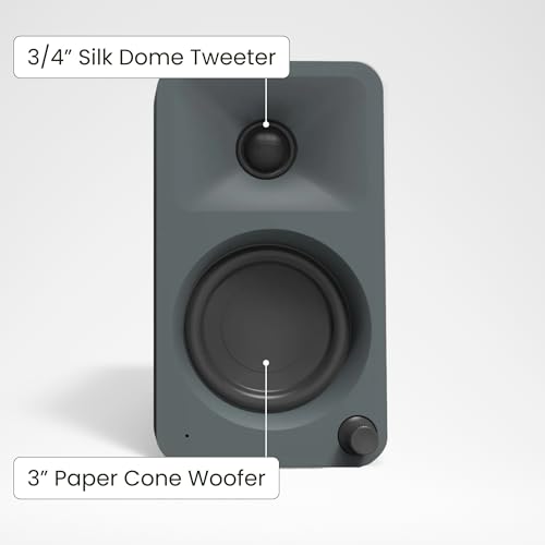 Kanto ORAMG 100W Powered Reference Desktop Computer Speakers with Bluetooth 5.0 and USB-C Input | Bi-Amplified | 100 Hz Automatic Crossover | Reference Quality Sound | Pair | Grey - color: Grey, size: 3" Woofer - 100 Watts