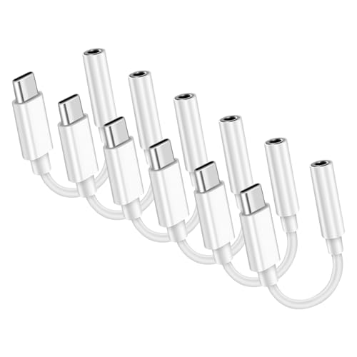USB C to 3.5mm Headphone Jack Adapter Type C Audio Aux Cable Dongle Compatible with iPhone 16/15/15 Plus/15 Pro/15 Pro Max/iPad/Pixel, Samsung Galaxy S23 S22 S21 S20 Ultra Z Flip/Note (White, 6pcs)