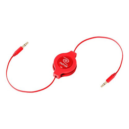 ReTrak Retractable AUX 3.5mm Audio Cable, Red (ETCABLE35RED) - color: Red, size: 5- Feet
