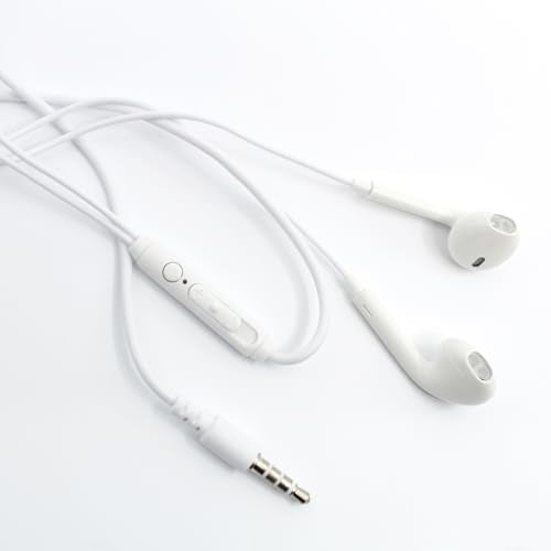 Wired Earbuds with Microphone, 3.5mm in‑Ear Headphones with Inline Volume Control, Plug‑in Earphones for Laptops, Tablets, and Phones – White - size: Pack of 1