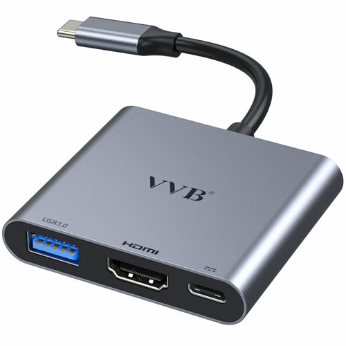 USB C to HDMI Adapter,USB-C Adapter Hub Multiport Digital AV Converter | USB C Dongle with 4K HDMI,USB3.0,Type C PD Charge Port 4K for iPad,MacBook,Tablet,Switch and More USBC Device - color: Light Silver