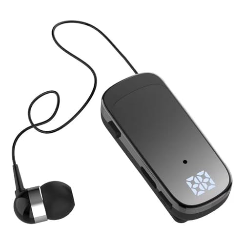 Jectse Retractable Earpiece, Retractable Headset Clip On Bluetooth Earphone with LED Battery Display, Single in Ear Headphone for Sports Business Trucker Driver (Gradient Black)