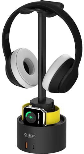 Headphone Stand with 3 USB Charger Desktop Gaming Headset Holder Hanger with 3 USB Charging Station,Watch Stand and Watch Wireless Charging,DJ,Earphone Display Accessories,Gamers Gifts for Him
