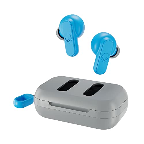 Skullcandy Dime 2 Wireless In-Ear Bluetooth Earbuds - Light Grey/Blue | Bluetooth, Noise Isolating Fit, 12 Hours Battery, Microphone for iPhone Android, Easy Carry with Integrated Lanyard - color: Light Grey/Blue, size: One