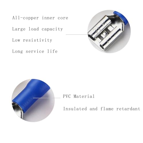 200피스 빠른 분리 비닐 절연 암 스페이드 와이어 커넥터, 22-16 AWG-6.3mm 0.6cm(1/4인치) 전기 크림프 터미널 - size: Female 200pcs AWG22-16 Red