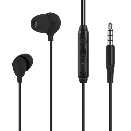 GEEKRIA Sleeping Headphones for Side Sleepers, 3.5mm Wired Soft Silicone in-Ear Earbuds with Mic & Volume Control, Noise Cancelling Earphones for Sleep, Travel & Meditation (3.9FT) - color: Black
