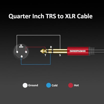 6FT Balanced XLR to 1/4 Audio Cable, Jack 6.35mm (1/4 inch) TRS Male to XLR Female Signal Interconnect Mic Cable for Mixer, Audio Sound Consoles, Power Amplifier - Red - color: Red, size: 6FT/1.8M