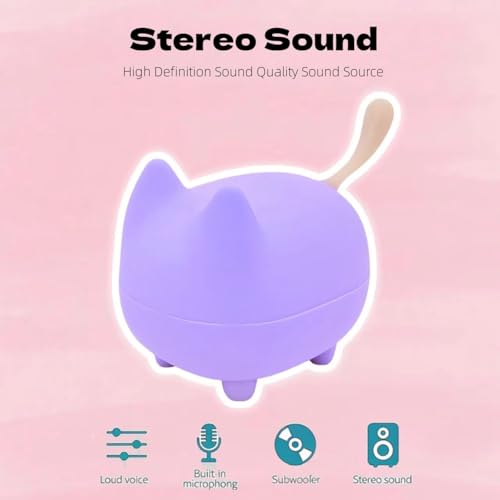 gingo Cute Cat Bluetooth Speaker (Purple*2) | Cat-shaped silicone tail, 40H playtime, TWS pairing, hands-free mic, BT5.3, 70g light, perfect home/office/outdoor/gift - color: Purple*2