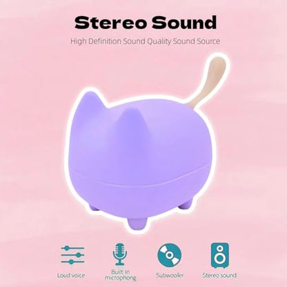 gingo Cute Cat Bluetooth Speaker (Purple*2) | Cat-shaped silicone tail, 40H playtime, TWS pairing, hands-free mic, BT5.3, 70g light, perfect home/office/outdoor/gift - color: Purple*2
