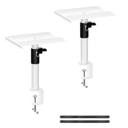 suptek Clamp-on Speaker Stand Desk Mount Set, Height Adjustment, Swivel, 9.6 x 8.8 inch Trays, Universal Audio Holders for Computer and Bookshelf Speakers, Elevated Sound, 2 Pack, White, SDM001GW - color: White, size: Fixed Speaker Stands