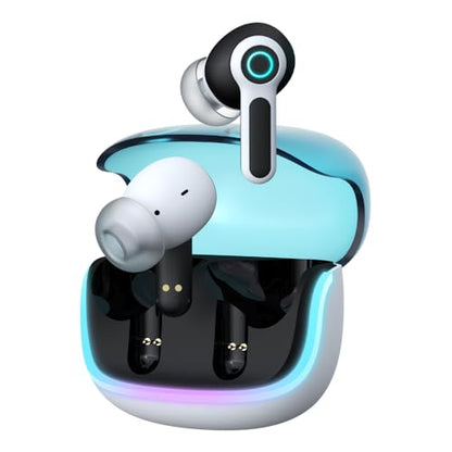 G07 Wireless Earbuds with RGB LED Light, Gaming Earbuds with 40ms Low Latency, Dual Game and Music Mode Earphones, Wireless Headphones with 50 Hours Worktime, IPX5 Waterproof Quad Mic ENC - color: BLUE