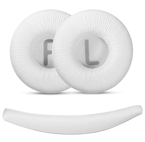 Earpads Cushions and Headband Pad Replacement for JBL T450 BT, T500 BT, Tune 600, 510BT, JR300 Headset Headphones Comfortable Softer Leather Memory Foam Noise Isolation Ear Cups Cover, White