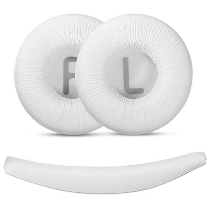 Earpads Cushions and Headband Pad Replacement for JBL T450 BT, T500 BT, Tune 600, 510BT, JR300 Headset Headphones Comfortable Softer Leather Memory Foam Noise Isolation Ear Cups Cover, White