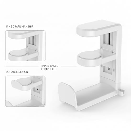 Under Desk Headphone Hanger Clamp, Rotating Mount for Sit-Stand Desks, No-Drill Installation, Paper-Based Composite (1 PC) - color: White