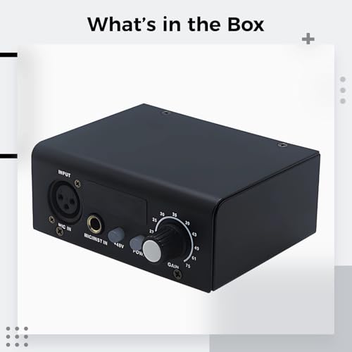 2-Channel Microphone Preamp, Professional XLR Audio Interface Amplifier, Mic Signal Booster, 48 V Phantom Power, for Live Sound, Podcast, Studio Recording