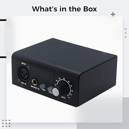 2-Channel Microphone Preamp, Professional XLR Audio Interface Amplifier, Mic Signal Booster, 48 V Phantom Power, for Live Sound, Podcast, Studio Recording