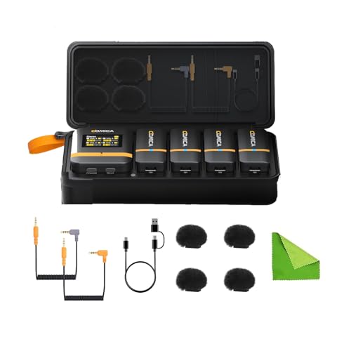 COMICA Vimo Q Four-Channel Mini Wireless Lavalier Microphone System | with 4 Transmitters and 1 Receiver 1 Charging Case for Phone Video Recording Interview Youtubers Vloggers