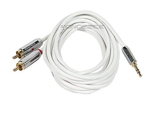 Monoprice Audio Cable - 10 Feet - White | Stereo Male to RCA Stereo Male Gold Plated Cable for Mobile - color: White, size: 10 Feet