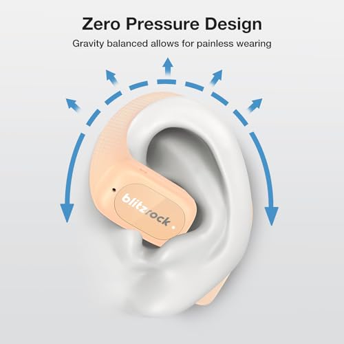 BlitzRock CT3 Open Ear Headphones Bluetooth 5.4, 32Hrs Playtime IPX5, 4-Mic ENC Clear Calls, Custom EQ App, Ergonomic Earhooks for Running/Cycling/Gym - color: Pink