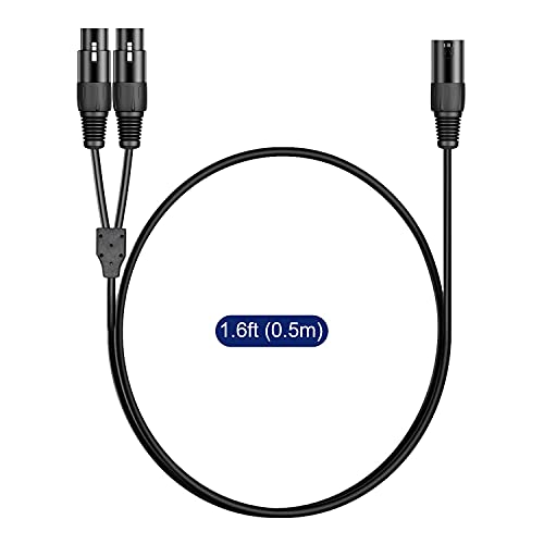 J&D XLR Splitter Cable, Gold Plated Heavy Duty 3 Pin XLR 2 Female to 1 Male Y Splitter Balanced Microphone Cord Adapter for Record, Mixer, AMP, Speaker, 1.6 Feet - size: 1.6 Feet