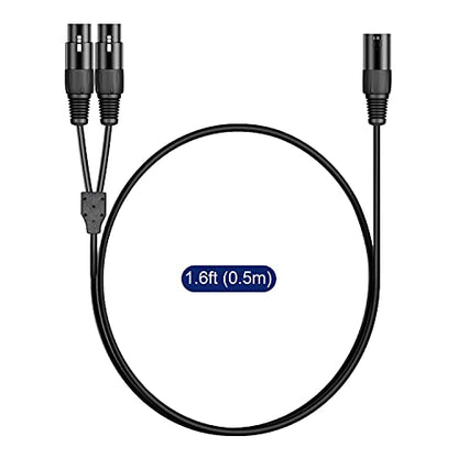 J&D XLR Splitter Cable, Gold Plated Heavy Duty 3 Pin XLR 2 Female to 1 Male Y Splitter Balanced Microphone Cord Adapter for Record, Mixer, AMP, Speaker, 1.6 Feet - size: 1.6 Feet