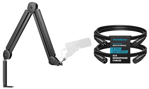 InnoGear Mic Boom Arm with Cable Management & 2 Pack 6 Feet Male to Female 3-Pin Balanced XLR Mic Cables Cord for Speaker Podcast Audio Mixer