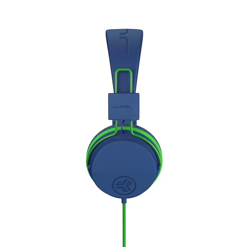 JLab JBuddies Studio Kids on-Ear Wired Headphones with mic, Volume Limiter, Folding, Adjustable, Noise Isolation, Blue/Green (Pack of 2) - color: Blue/Green, size: Headphones (Pack of 2)