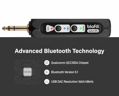6dot35 Bluetooth Receiver with 1/4" TRS 6.35mm Output for Mixers | For PA/DJ/Amps, aptX HD & Low Latency, AAC/SBC, TWS Stereo Requires 2 Units, 10+ Hour Rechargeable Battery