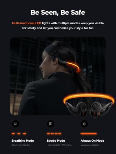 HAKII Light 2 Open Ear Headphones, IPX5 Running Headphone with 180° Ultra-Bright Beacon String, BT 6.0, 16H Playtime, Air Conduction Headphones Open Ear Earbuds for Fitness, Cycling, Outdoor - Orange