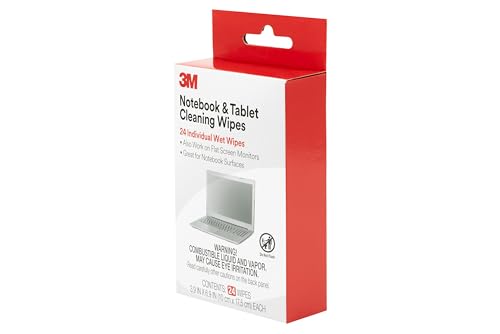 3M Notebook Screen Cleaning Wipes, 3.9 x 6.9 Inches (CL630), White, 24 individual wet wipes (Packaging may vary)