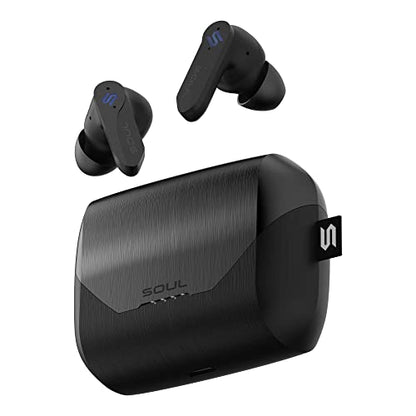 New Soul S-Play Bluetooth Wireless Earbuds | 40ms Low Latency, Gaming, and Entertainment In-Ear Headphones with Microphone | Water Resistant, Wireless Charging Case, 28 Hours of Playtime | Omega Black