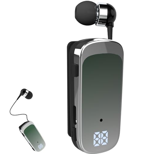 Retractable Wireless Headset Headphone Stereo Earphone V5.0 Noise Cancelling Mic Clip on Earpiece Comfortable HandsFree Headset 20Hrs Talking Time Sports Business Trucker Driver Earbud - color: Green
