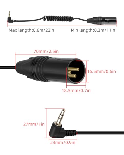 3.5mm to XLR Coiled Cable, Right Angle 1/8 Inch Mini Jack TRS Stereo Male to3 Pin XLR Male Microphone Audio Cord Adapter for MP3 Players,Laptops,Speakers（50CM/1.65FT） - style: male to male