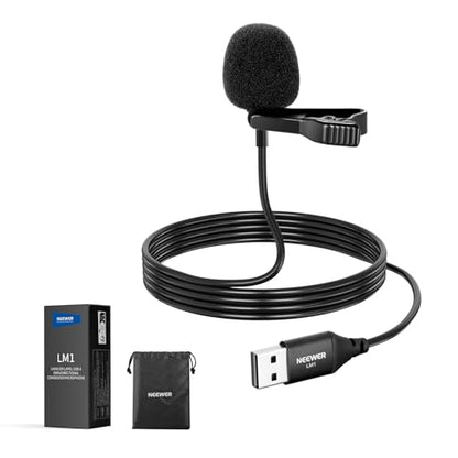 NEEWER LM1 USB A Lapel Microphone Mini Omnidirectional Clip On Lavalier Mic | Plug & Play, 2m Cable, for USB 2.0 Mac Windows PC Laptop Computer YouTube Skype, Podcast, Gaming, Vlog, Video Conferencing - style: 1 Pack w/USB A Plug