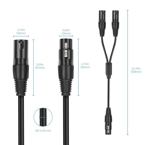2 Pack XLR Y Splitter, 1.5FT XLR Female to Dual Male, Balanced Mic Audio Cables for Stereo Mic to L&R Audio - color: 1.5FT-2PACK, size: XLR 1 Female to 2 Male