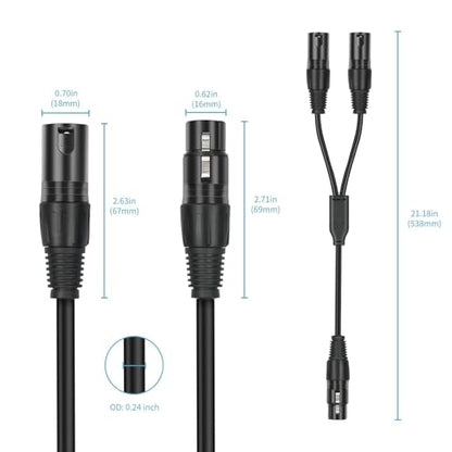 2 Pack XLR Y Splitter, 1.5FT XLR Female to Dual Male, Balanced Mic Audio Cables for Stereo Mic to L&R Audio - color: 1.5FT-2PACK, size: XLR 1 Female to 2 Male