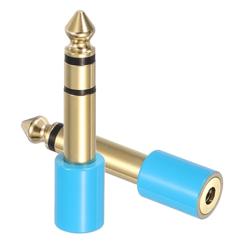 MECCANIXITY 2Pcs TRS 6.35mm Male to 3.5mm Female 1/4" Plug to 1/8" Blue | Stereo Headphone Adapter, Jack, Audio Converter, Pure Copper, Gold Plated, for Guitars Speakers Computers - color: Blue