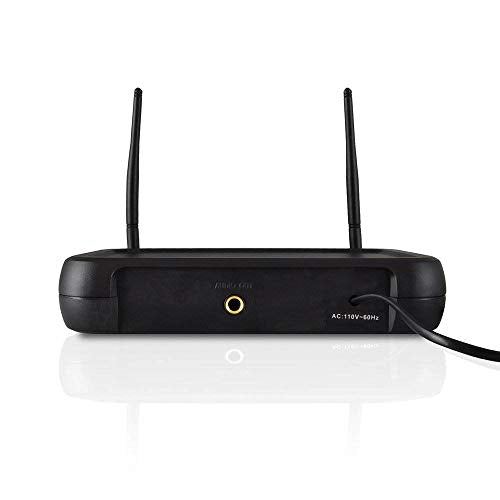 Pyle Dual Channel Wireless Microphone System - VHF Fixed Dual Frequency Wireless Mic Receiver Set with 2 Lavalier, 2 Headset Mics, 2 Transmitter, Receiver - For PA, Karaoke, Dj Party - Pyle PDWM2145