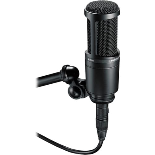 Audio-Technica AT2020 Cardioid Condenser Microphone Bundle with Pop Filter + XLR Cable + Microphone Stand + Microfiber Cleaning Cloth (5 Items) - style: Boom Mic Stand