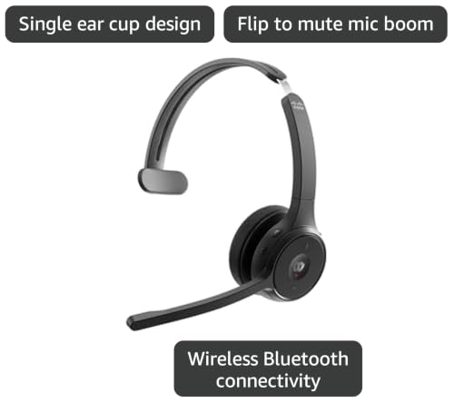 Cisco Headset 721, Wireless Single On-Ear Bluetooth Headphones, Webex Button, USB-A HD Bluetooth Adapter, Soft Case, Carbon Black, 2-Year Limited Liability Warranty (HS-WL-721-BUNA-C) - color: Carbon Black, size: Adjustable, style: Contemporary