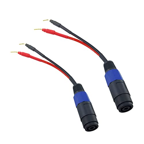 WJSTN Banana Plug to Female Speakon Speaker Adapter Cable 2mm Banana Plug Closed Screws Connectors to Speakon Speaker 6 inches 2 Pack