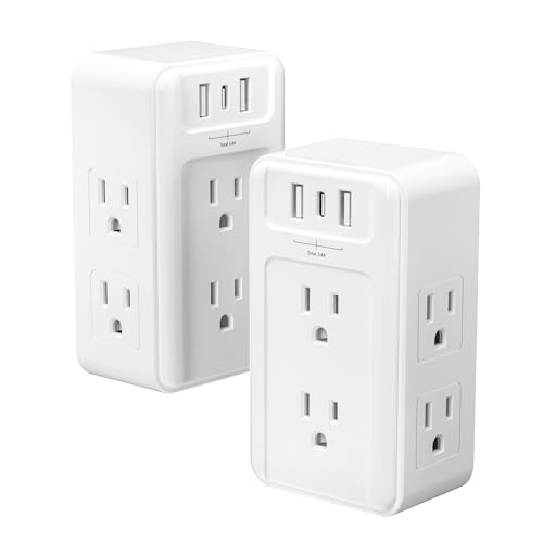 BN-LINK Multi Plug Outlet 2 Pack, 6 Wall Outlet Extender with 3 USB Charging Ports (1 USB C) Total 3.4A, 3-Sided Outlets Splitter Multiple Outlet Wall Plug for Home Office Dorm Room - size: 2pack - 6 Outlets (3 Side) (USB)