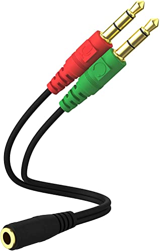 Mic + Audio Splitter for Computer 3.5mm Female to 2 Dual 3.5mm Male Y Splitter Cable Smartphone Headphone Headset to Computer PC (Black)