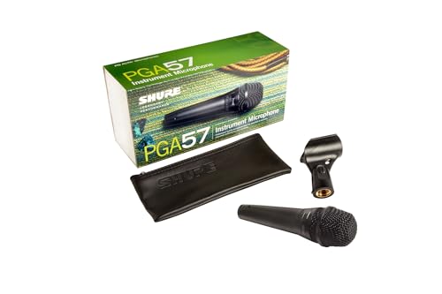 Shure PGA57 Dynamic Microphone - Professional Quality Instrument Mic with Cardioid Pick-up Pattern, 3-in XLR Connector, Stand Adapter and Zipper Pouch, No Cable (PGA57-LC) | Cardioid dynamic microphone with swivel adapter and pouch for amplifiers, percuss