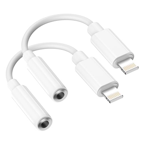 [Apple MFi Certified] 2 Pack Lightning to 3.5mm Headphone Jack Adapter for iPhone Aux Adapter Converter Dongle Audio Cable for Apple iPad/iPhone 14/13/12/11/X/XS - with Microphone