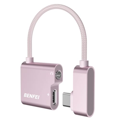 BENFEI USB C to Audio Jack Adapter with 60W Fast Charging, USB-C to 3.5mm Female Headphone Compatible with iPhone 16/15 Pro Max/Pro, Samsung Galaxy S24/S23/S22/S21 Ultra, iPad Pro, Pixel 8 Pink - color: pink, size: 3.5mm + PD