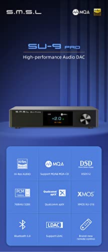 SMSL SU-9 PRO ES9039MPRO Decoder MQA&MQA-CD Bluetooth 5.0 High-Res Audio DAC XU316 768kHz/32Bit DSD512 with Remote Control