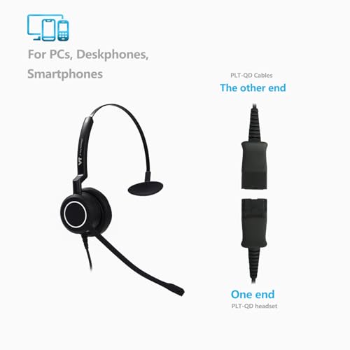 Mono Plantronic-QD Headset with Microphone - for Cables with 4-Pin Quick Disconnect Connector for Call Center Office (VTX100QD) - style: Mono-2