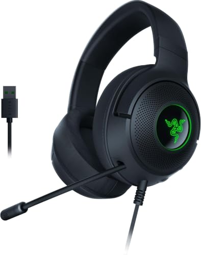 Razer Kraken V3 X Wired USB Gaming Headset: Lightweight Build - Triforce 40mm Drivers - HyperClear Cardioid Mic - 7.1 Surround Sound - Chroma RGB Lighting - Black,(Pack of 8) - color: Black, size: Standard (Pack of 8), style: Kraken V3 X