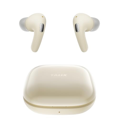 TALIX T30 Noise Cancelling Earbuds with Phone Stand, Punchy Bass, 4-Mic, True Wireless Bluetooth 6.0 in Ear Headphones, 28H Playtime, IPX4(Off-White) - color: Off-white
